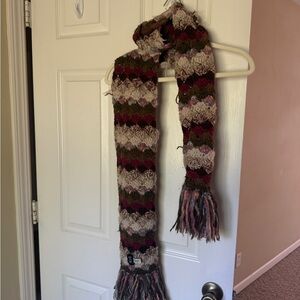 Lucky Brand Multicolor Crochet Scarf in Burgundy, Olive & Cream